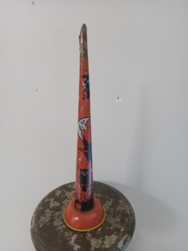 Vintage Metal Tin USA Halloween Witch Owl Bat Moon Horn