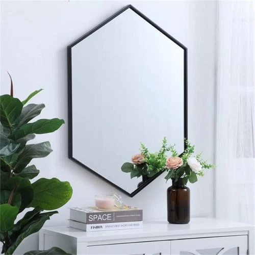 Elegant Decor Eternity 34" x 24" Hexagonal Metal Frame Mirror in Black - Picture 7 of 12