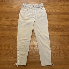Vintage 90s CHANEL Cream Pants Lace Up Ankles Women  s Sz Fr 34 US 2 XS