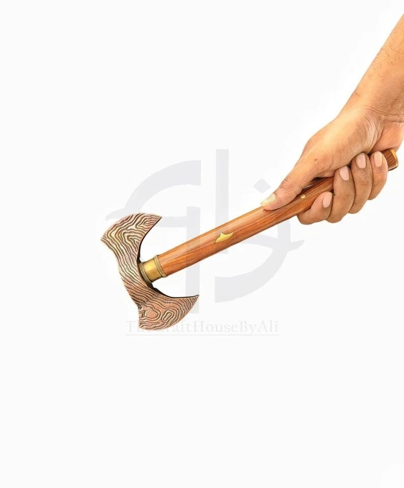 Stylish Solid Brass Axe Head Handle Victorian Woo… - image 1