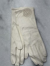 Vintage 1950s Women  s Soft White Leather Embroidered Gloves Sz 7 Made In France