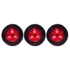 Qty 3 - 2 Round Side Marker Clearance Light 3 Leds Red Grommet Pigtail Kit Qty 3 - 2 Round Side Marker Clearance Light 3 Leds Red Grommet Pigtail Kit