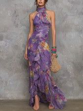 Damen Frauen Girlie Romantisches Kleid Lila R...