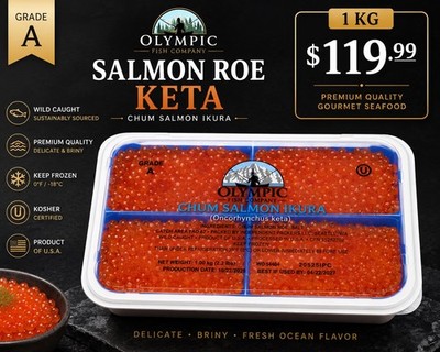 1kg / 2.2lb Wild Alaskan 2024 CHUM KETA Caviar Split In 4x
