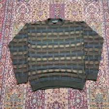 VTG 90s Serafini 3D Textured Basketweave Knit Sweater Olive Earth Tone L Coogi