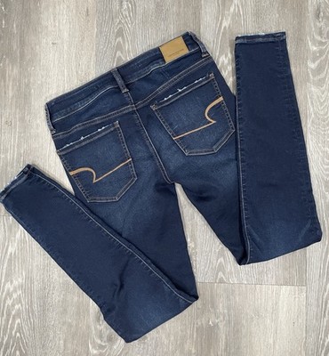 American Eagle Jegging Womens 6 Long Dark Wash Skinny Stretch Raw Hem Jeans