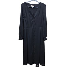 Michael Kors V-Neck Button-Front Maxi Shirt Dress Elegant Preppy Black Size XL