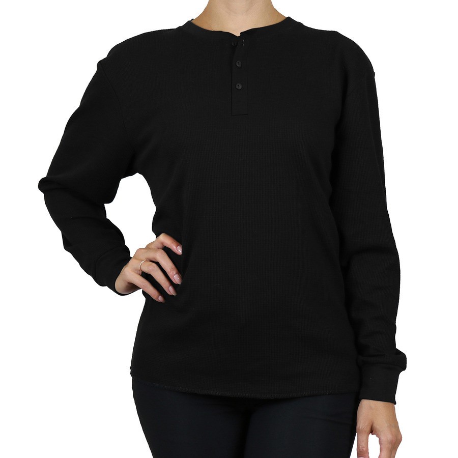 Women's 3-Pack Waffle-Knit Thermal Henley Tees Long Sleeves  (Size- S-2XL) NEW
