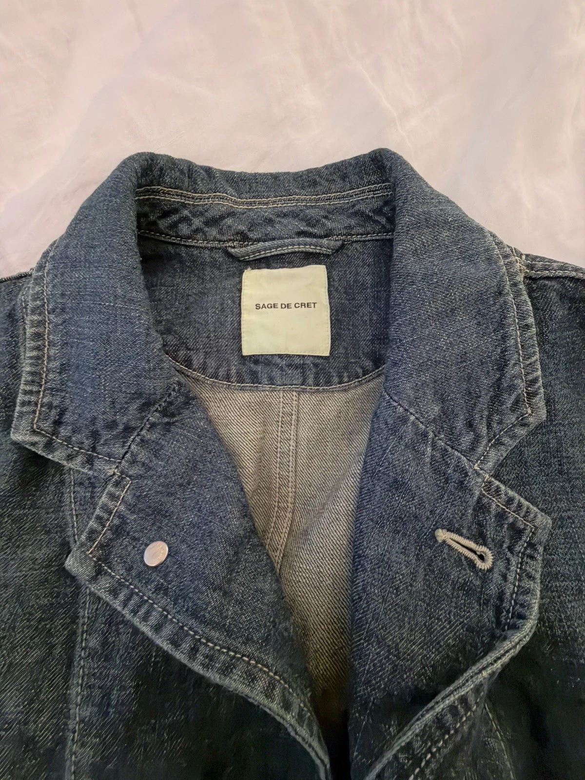 Sage de Cret 11oz Cotton Linen Denim Coverall Jacket Navy Japan XL image 4