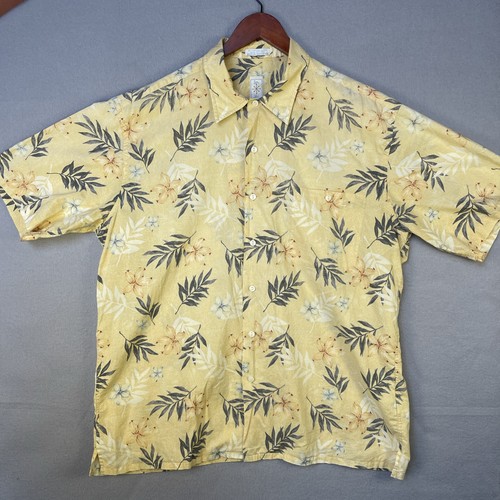 Vintage Burma Bibas Hemd Herren groß gelb Blumen Knopfleiste Tasche Urlaub - Bild 2 von 9