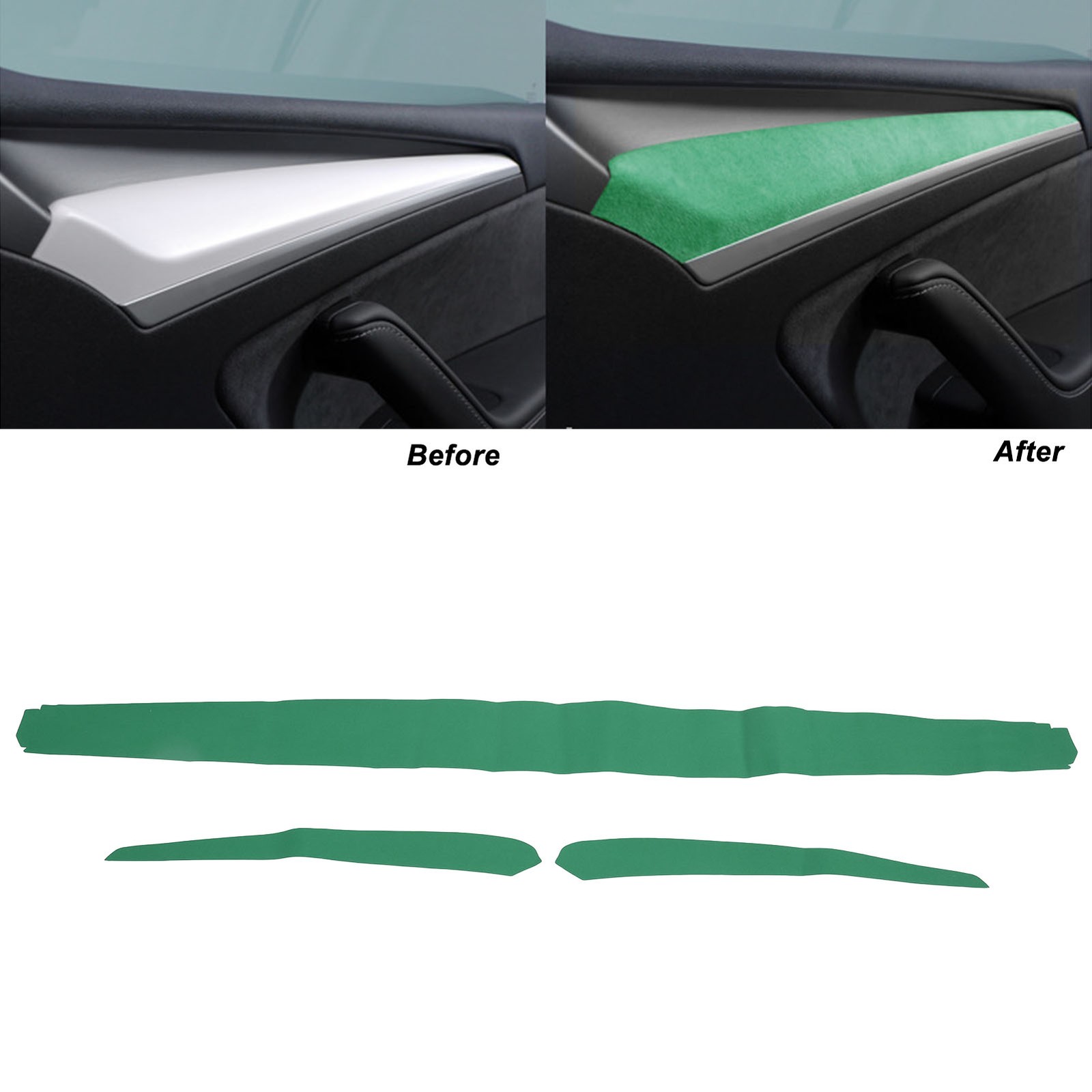 ¸⁺Green Car Door Panel Molding Trim Soft Suede Dash Wrap For Y 2019-2023
