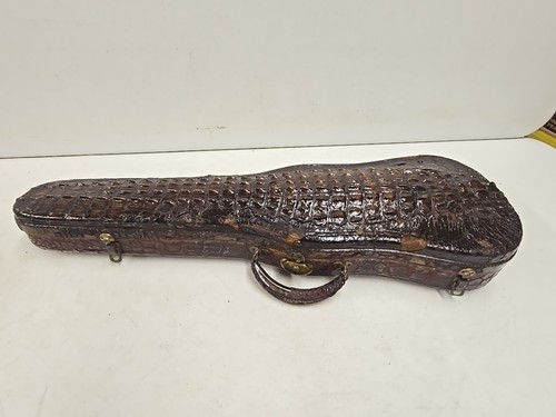 Antique 31" Authentic Brown Alligator Leather & Green Velvet Violin Fiddle Case