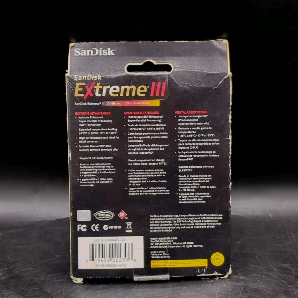 SanDisk Extreme III 4GB 133x Speed CompactFlash Card (SDCFX3-4096-901) - Image 2 of 2