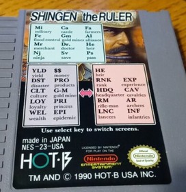 Shingen the Ruler Nintendo Entertainment 1990 NES Auth Working Game Cart & Map
