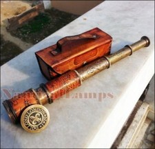 ANTIQUE BRASS TELESCOPE MARINE NAUTICAL LEATHER PIRATE SPYGLASS VINTAGE SCOPE