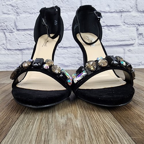 Anne Michelle Sugarlove Womens Size 10 Black Velvet High Heel Slingback Open Toe - Picture 5 of 11