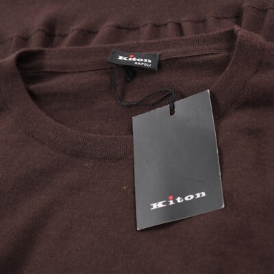 Kiton NWT Crew Neck Pull Over Sweater Size M US Solid Brown Cashmere Blend