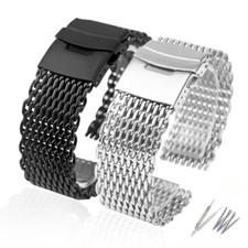 Shark Mesh Stainless Steel Thick  Heavy Watch Band Strap Black Silver 20 24mm