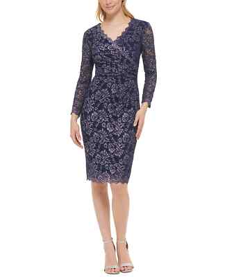 Jessica Howard Womens Metallic-Lace Scallope Navy Silver
