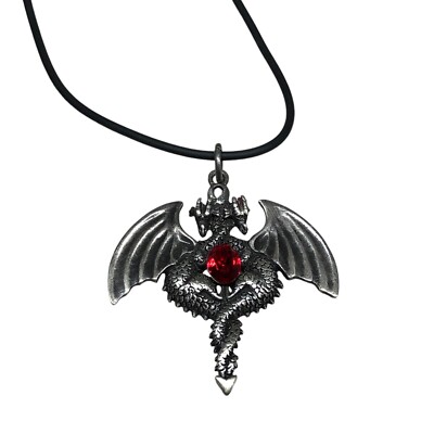 Medieval Gothic Dragon Intwined Serpent Pewter Pendant Necklace Jewelry 