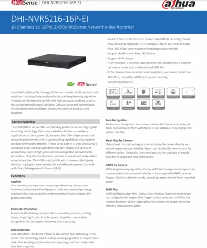 Reconocimiento facial WizSense DAHUA Original NVR5216-16P-EI 16 CANALES 32 MP 16 POE STOCK EN EE. UU. - Imagen 8 de 19