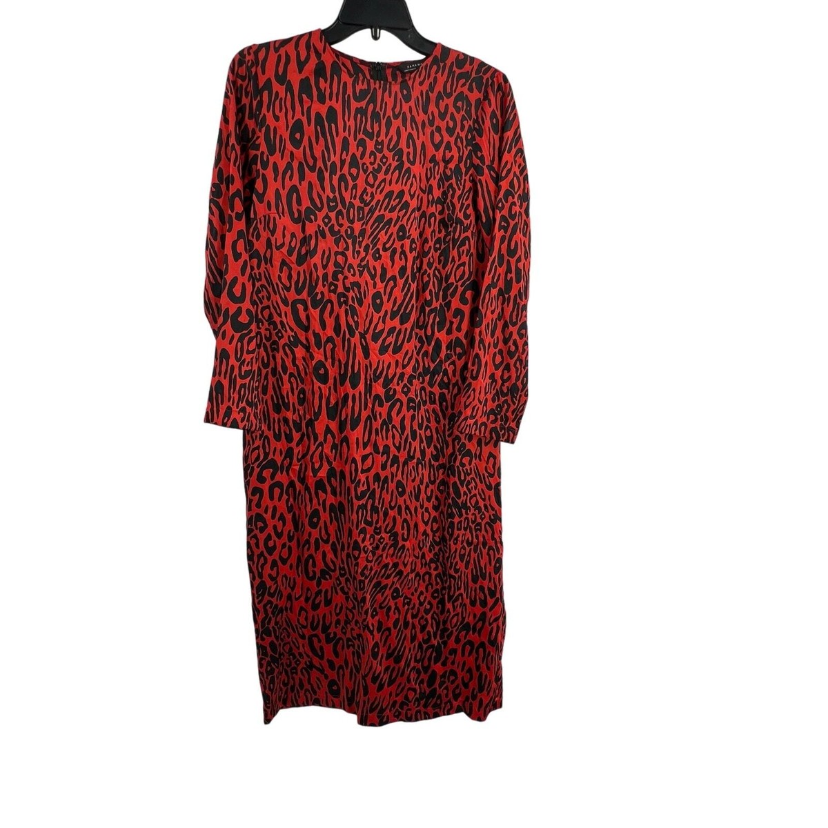 Zara Dress XS Silky Animal Print Midi Length Red Black
