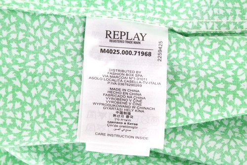Camisa hombre Replay L verde algodón puro estampado botones manga larga - Imagen 6 de 9