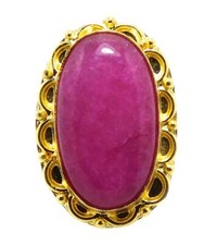 Dyed Ruby Big Ring Size-8 Gold Plated Handmade Rare Gemstone Rings Jewellery