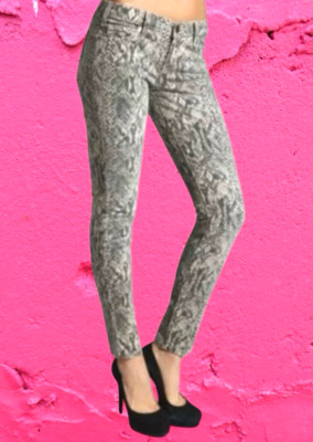 CURRENT/ELLIOT Women's The Ankle Skinny Canvas Snake Print Jeans Stretch Sz 25-0