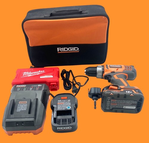 Ridgid 18V Cordless Drill Kit With Batteries Charger & Bag - Tested