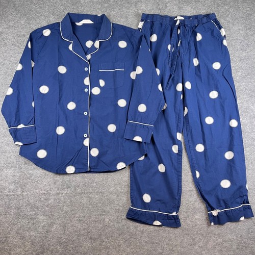 Print Fresh Pajama Set Womens M Navy Polka Dots Long Sleeve Pants Organic Cotton
