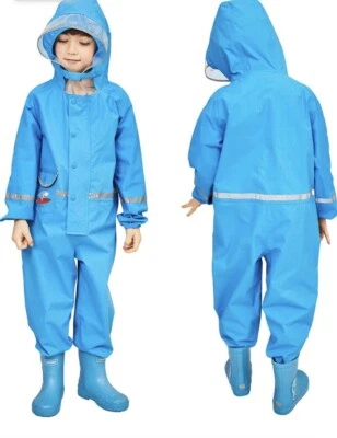 Kids One Piece Rain Suit L 5-7 Years For 100-110cm Height Blue With Shark