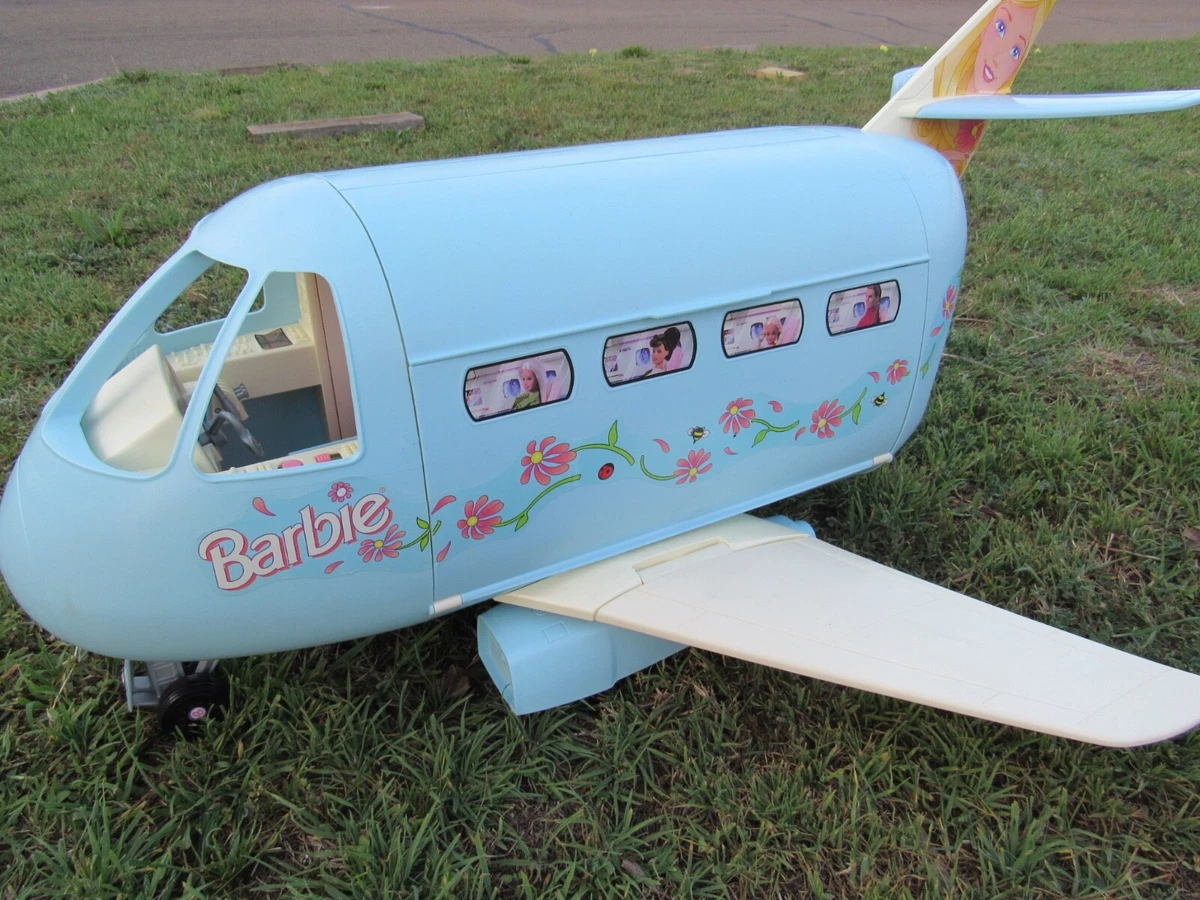 VINTAGE 1999 MATTEL BARBIE BLUE JUMBO JET AIRPLANE with Original Box