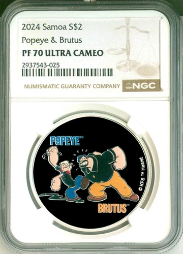 2024 Samoa S$2 Popeye & Brutus Colorized 1 Oz. .999 Silver NGC PF70 Ultra Cameo