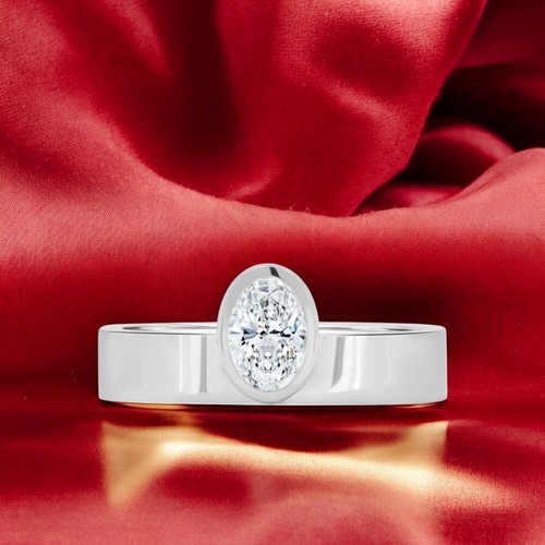 Gold Engagement Ring IGI or GIA Natural Diamond Round 0.50 Ct 18k White Band 5 6 - Picture 2 of 9