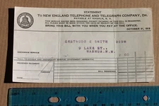 Vintage 1919 Billhead Receipt NEW ENGLAND TELEPHONE AND TELEGRAPH CO. Nashua N.H