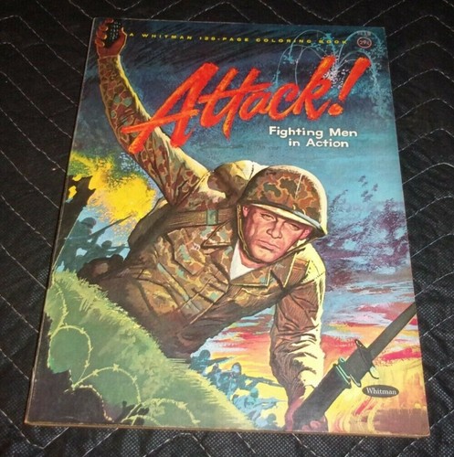 1964 " ATTACK ! Fighting Men in Action " Coloring Book " 128 pgs Whitman #1118