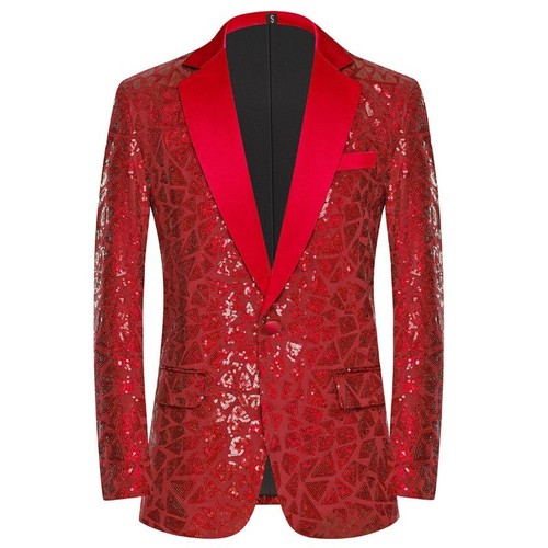 Mens Sequins Blazer Suit Jacket One Button Lapel Party Wedding Evening Showman - Picture 22 of 31
