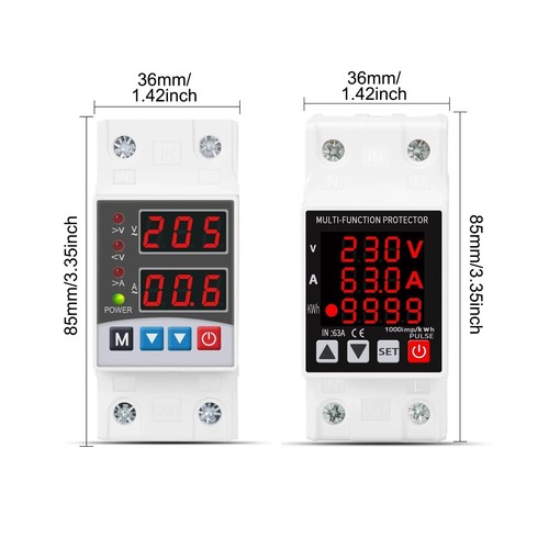 Relé protector de corriente sobre voltaje ajustable doble pantalla DIN 63A 230V - Imagen 5 de 5