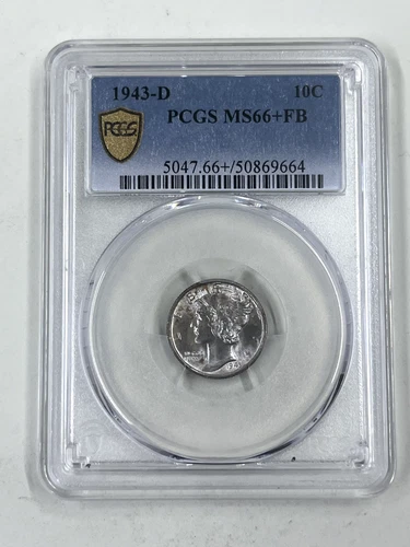 1943 D 10C PCGS MS66+Fb Mercury Dime