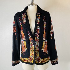 Anthropologie Maeve Size 6 Ellen Black Embroidered Blazer Jacket Boho Cotton