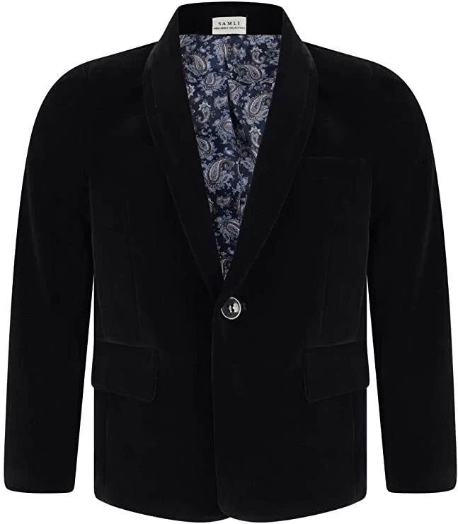Boys Velvet Blazer Kid Suit Jacket Paisley Lining Smart Casual Formal Coat 0-15Y