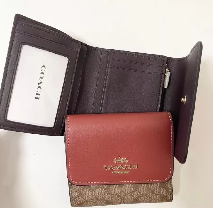 Coach Small Trifold Wallet in Signature Canvas with Colorblock Interior