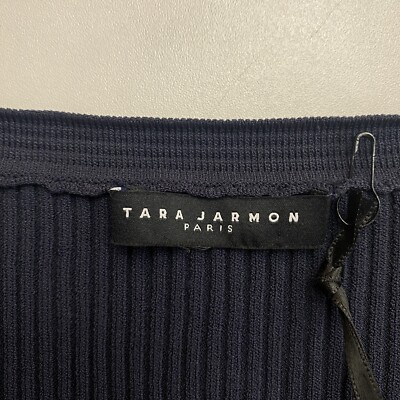 Tara Jarmon Women Navy Blue Rib Scoop Neck Short Sleeves Blouse