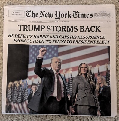 The New York Times Newspaper 11/7/24 Complete Election Coverage, Trump Wins