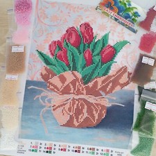 Bead Embroidery Kit DIY Tulip Flowers Beading Handmade Needlework