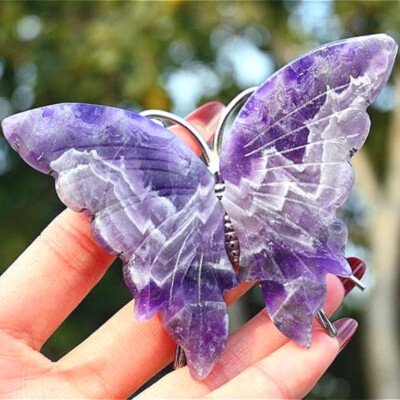 3.6'' Natural dream amethyst Carved Butterfly Reiki Crystal Skull Decor gift 1PC