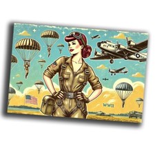 nice vintage woman retro Airborne Paratroopers WW2 Photo Glossy 4 6 in C47