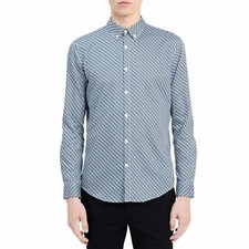 Calvin Klein Mens Step Dobby Slim Fit Dress Shirt Cadet Navy, Medium 