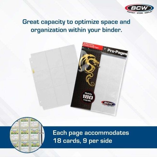 10 pks of 10 (100) BCW Std Sized Card 18-Pocket Side Loading Wht Pro Binder Pgs - Picture 4 of 7